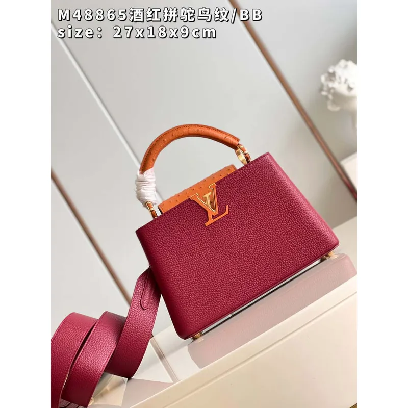 LV M48865 Louis Vuitton Capucines BB Taška šitá z pštrosí kůže