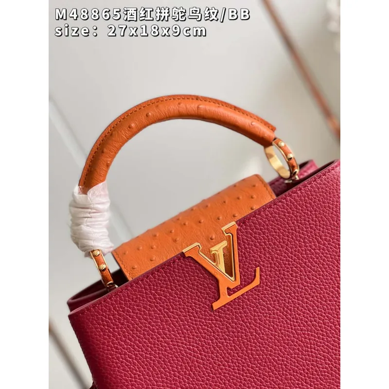 LV M48865 Louis Vuitton Capucines BB Taška šitá z pštrosí kůže