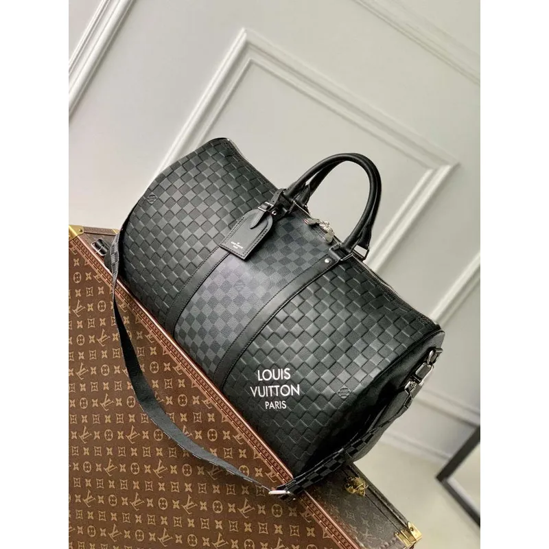 LV N40443 Louis Vuitton Keepall Bandoulière 50 Taška Černá Grafitová