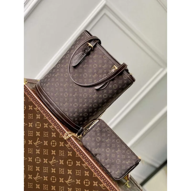 LV M42238 Louis Vuitton Bucket PM Tote Bag Hnědá