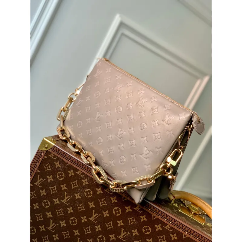 LV M57783 Louis Vuitton Coussin MM Taška Embossed puffy jehněčí kůže světle růžová