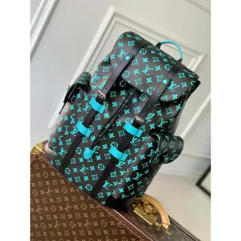 LV M21936 Louis Vuitton LV x YK Christopher MM Batoh Monogram Černý a Modrý