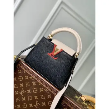LV M21043 Louis Vuitton Capucines Mini Kabelka Černá / Greige Doux / Skarlet