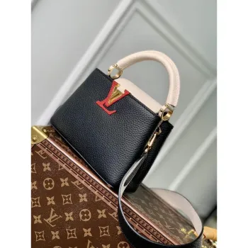 LV M21043 Louis Vuitton Capucines Mini Kabelka Černá / Greige Doux / Skarlet