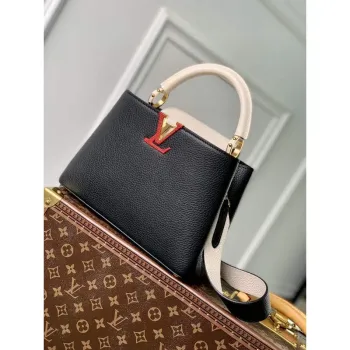 LV M21043 Louis Vuitton Capucines BB Kabelka Černá / Greige Doux / Šarlatová