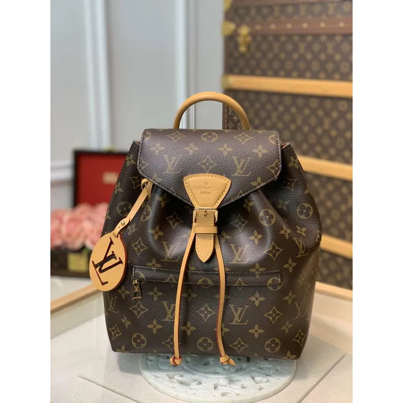 Louis Vuitton LV M45501 Montsouris PM monogram plátno přírodní kůže