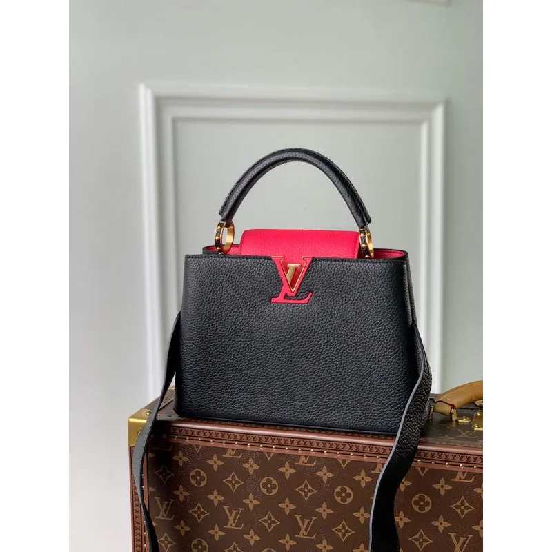 LV M59882 Louis Vuitton Capucines MM Kabelka Černá Růžový Berlingot
