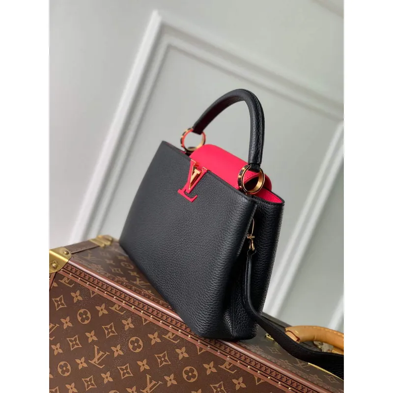 LV M59882 Louis Vuitton Capucines MM Kabelka Černá Růžový Berlingot