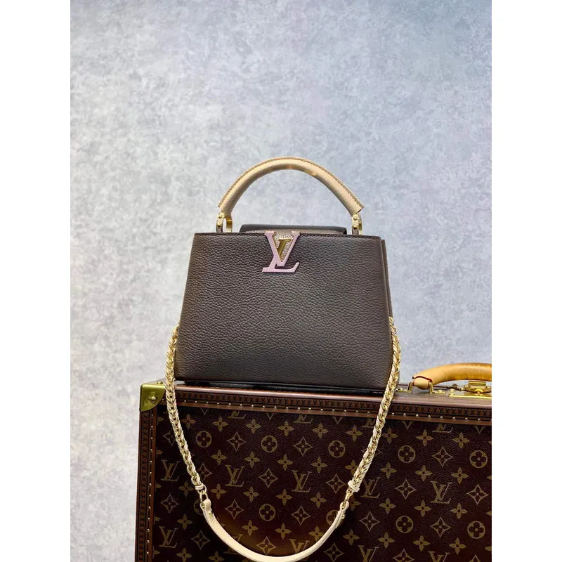 LV M59512 Louis Vuitton Capucines BB Taška Kouřově Hnědá Zelená/Crème/Růžová