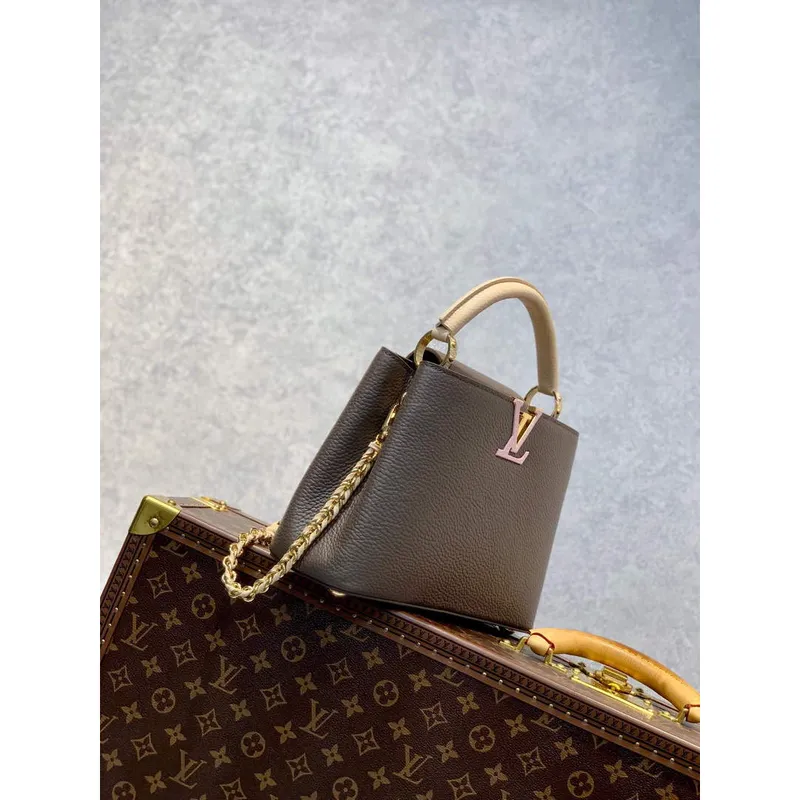 LV M59512 Louis Vuitton Capucines BB Taška Kouřově Hnědá Zelená/Crème/Růžová