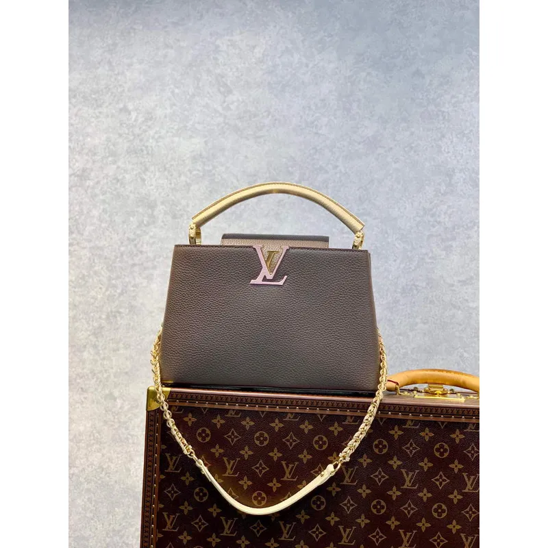 LV M59516 Louis Vuitton Capucines MM Kabelka Smoky Hnědá Zelená/Crème/Růžová