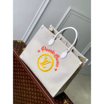 LV M46076 Louis Vuitton Onthego GM Tote Bag Bílá kůže