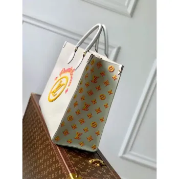 LV M46076 Louis Vuitton Onthego GM Tote Bag Bílá kůže