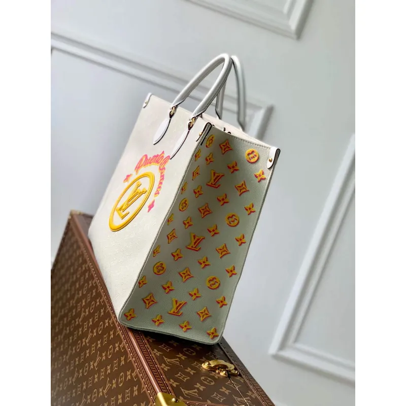 LV M46076 Louis Vuitton Onthego GM Tote Bag Bílá kůže