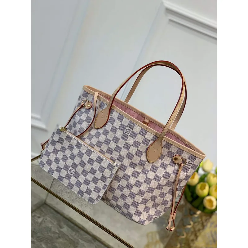 Louis Vuitton LV N41363 Neverfull PM Damier Azur Růžová