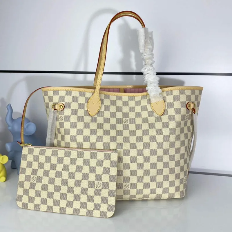 Louis Vuitton LV N41361 Neverfull MM Damier Azur Rose Ballerine Růžová