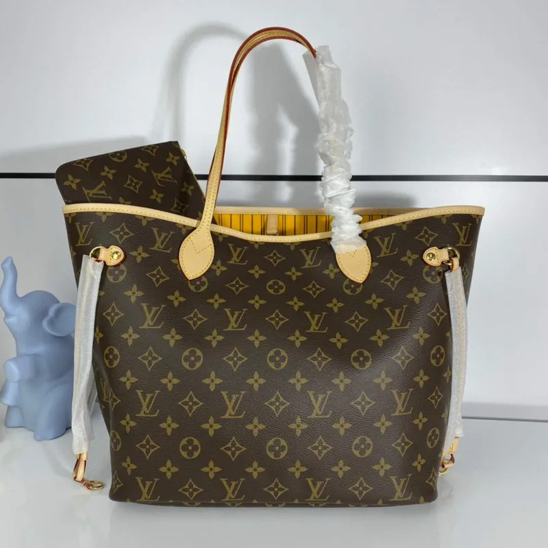 Louis Vuitton LV M40997 Neverfull MM Monogram Canvas Cerise Yellow