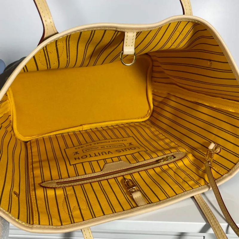 Louis Vuitton LV M40997 Neverfull MM Monogram Canvas Cerise Yellow