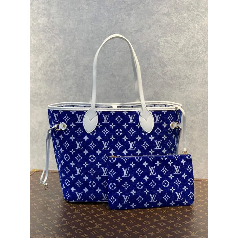 Louis Vuitton LV M46220 Neverfull MM Tote Bag Modrá