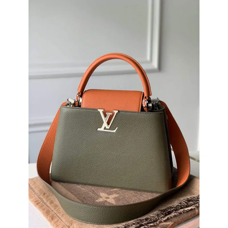 LV M57523 Louis Vuitton Capucines MM Kabelka Zelená a Hnědá