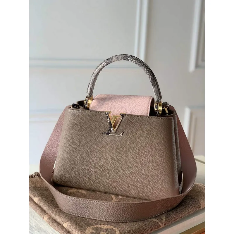LV M57540 Louis Vuitton Capucines MM Tašky M57903 Šedá a Růžová
