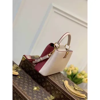LV M58611 Louis Vuitton Capucines BB Kabelka Béžová a Vínově červená