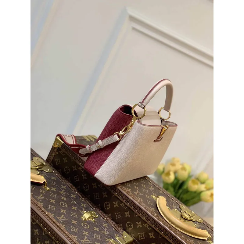 LV M58611 Louis Vuitton Capucines BB Kabelka Béžová a Vínově červená