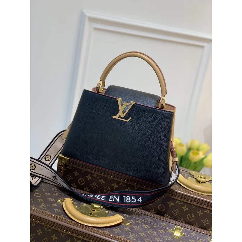 LV M58608 Louis Vuitton Capucines MM Kabelka Černá Meruňková