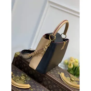 LV M58608 Louis Vuitton Capucines MM Kabelka Černá Meruňková