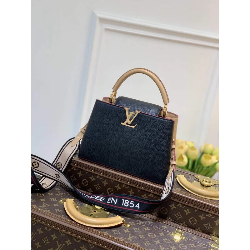 LV M58607 Louis Vuitton Capucines BB Kabelka Černá Meruňková