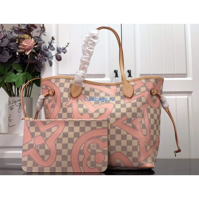 LV N41050 Louis Vuitton Neverfull MM Tote Bag Růžová