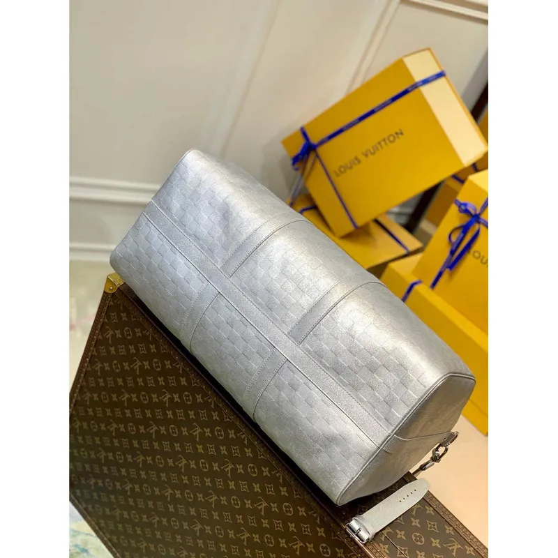 LV N58041 Louis Vuitton Keepall 50B Bandoulière Taška Stříbrná