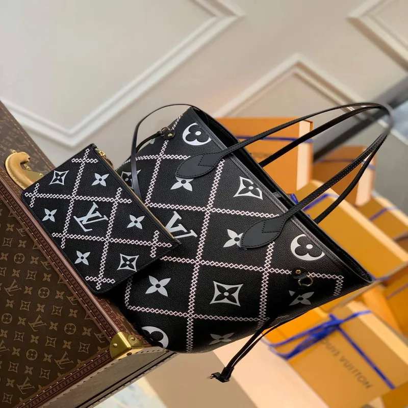 LV M46040 Louis Vuitton Neverfull MM Tote Monogram Taška M46039 Černá