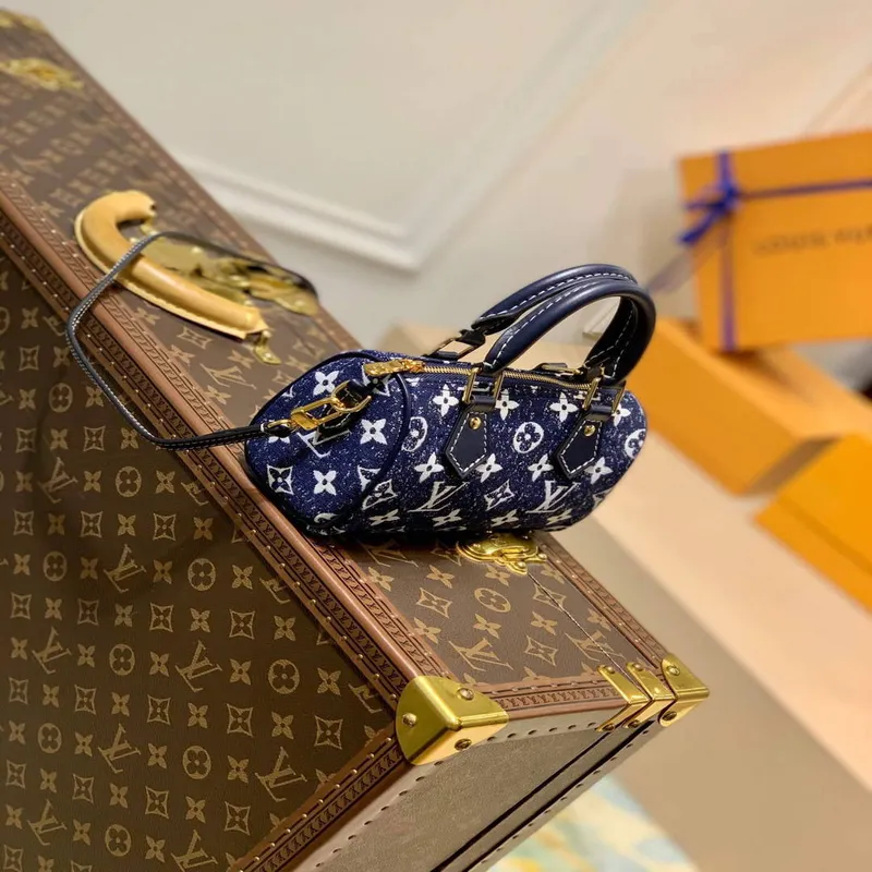 LV M81168 Louis Vuitton Nano Speedy Denim Kožená Taška