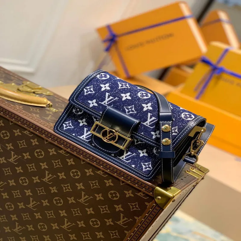 LV M59716 Louis Vuitton Mini Dauphine Denim Kožená Taška