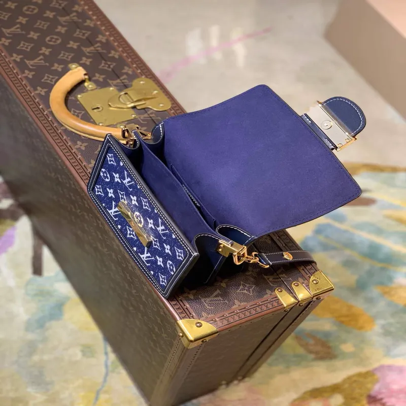 LV M59716 Louis Vuitton Mini Dauphine Denim Kožená Taška