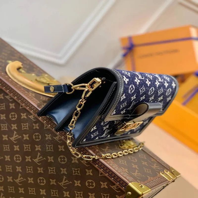 LV M59631 Louis Vuitton Dauphine MM Denim Kožená Taška