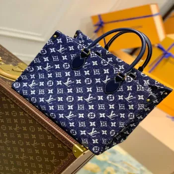 LV M59608 Louis Vuitton Onthego MM Džínová kožená taška