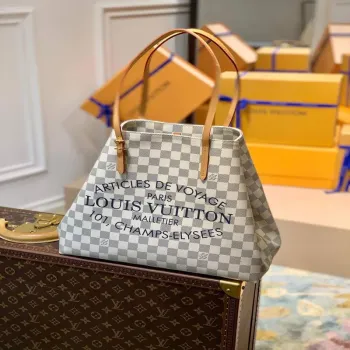 LV N41375 Louis Vuitton Dvoubarevná kostkovaná azurová tištěná taška Cabas MM