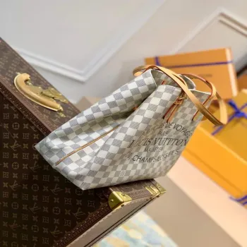 LV N41375 Louis Vuitton Dvoubarevná kostkovaná azurová tištěná taška Cabas MM