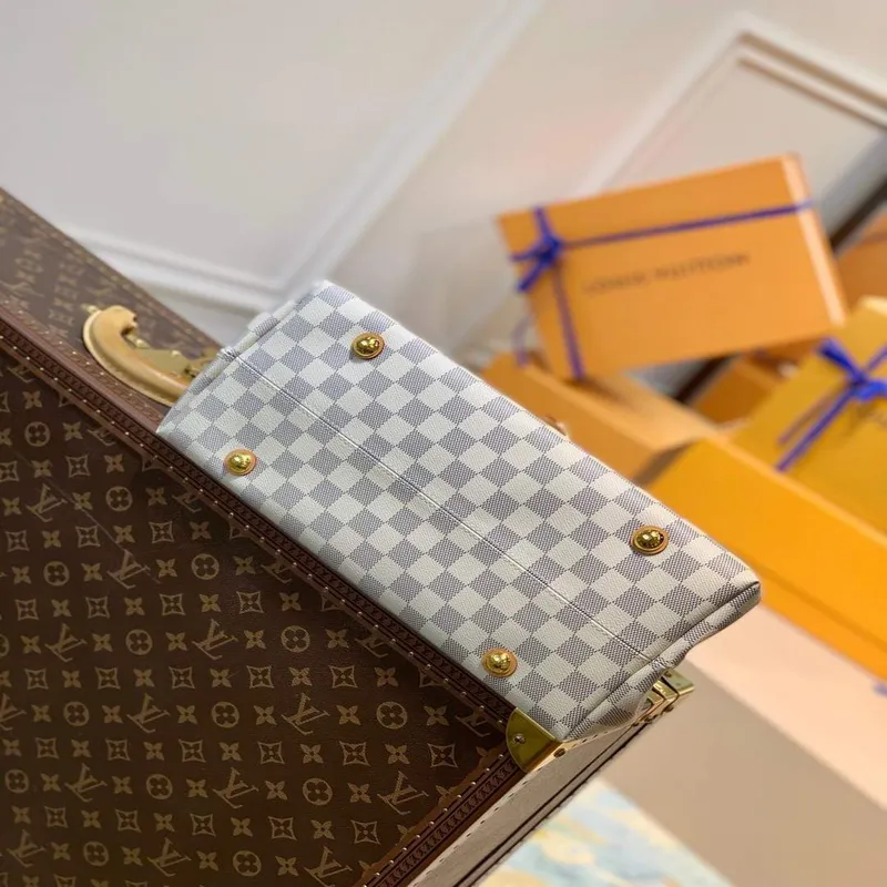 LV N41375 Louis Vuitton Dvoubarevná kostkovaná azurová tištěná taška Cabas MM