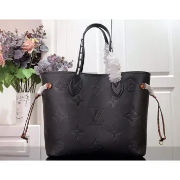 LV M45856 Louis Vuitton Neverfull MM Monogram Empreinte Kůže M58525 Taška Černá