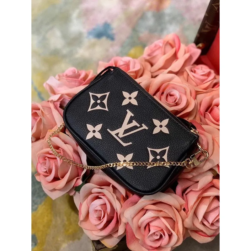 LV M80732 Mini Pochette Accessoires Bicolor Monogram Empreinte Kůže Černá a Béžová