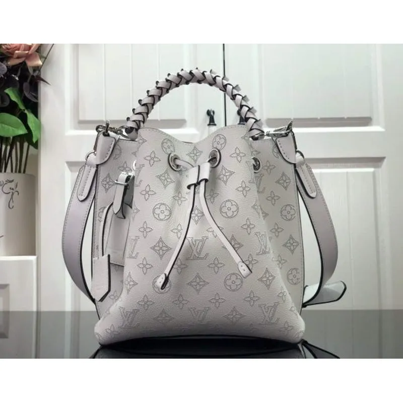 LV M58483 Louis Vuitton Muria Mahina Bucket Bag Sněhově bílá