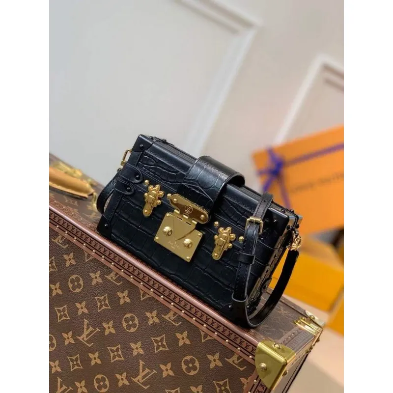 LV N93144 Louis Vuitton Petite Malle krokodýlí lesklá taška N93145 černá