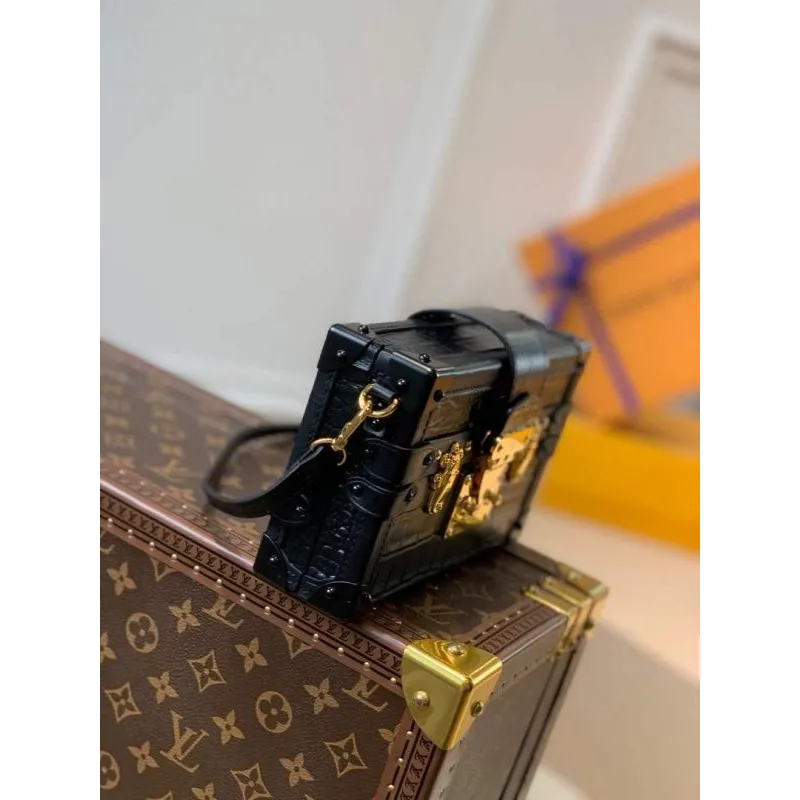 LV N93144 Louis Vuitton Petite Malle krokodýlí lesklá taška N93145 černá