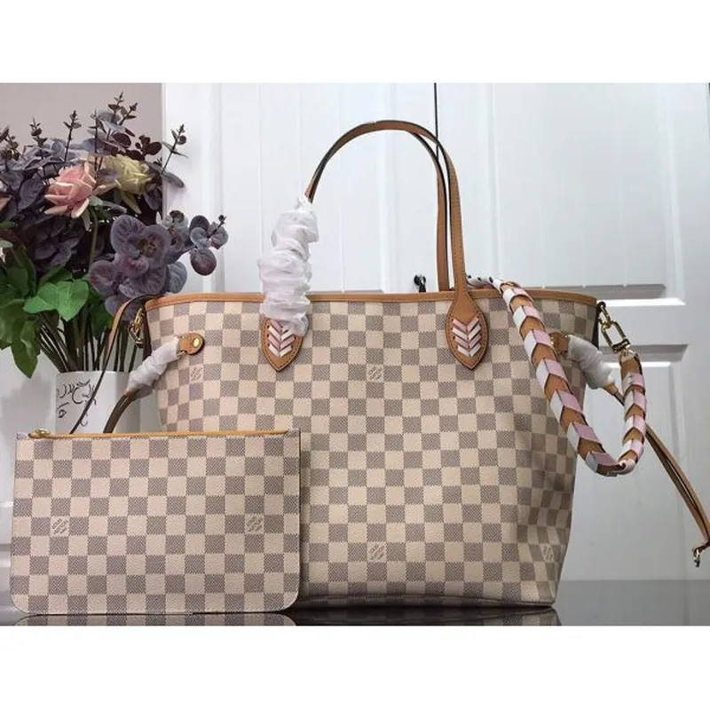 LV N50047 Louis Vuitton Neverfull MM Damier Azur Plátěná taška Růžová