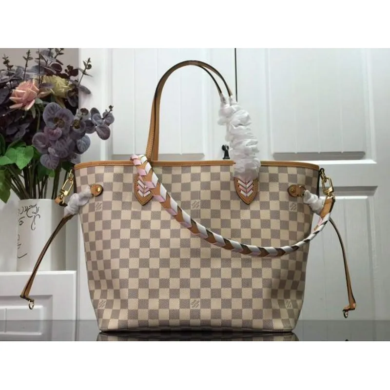 LV N50047 Louis Vuitton Neverfull MM Damier Azur Plátěná taška Růžová