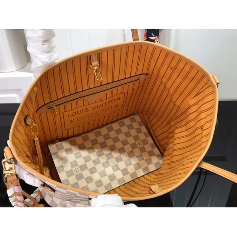 LV N50047 Louis Vuitton Neverfull MM Damier Azur Plátěná taška Růžová