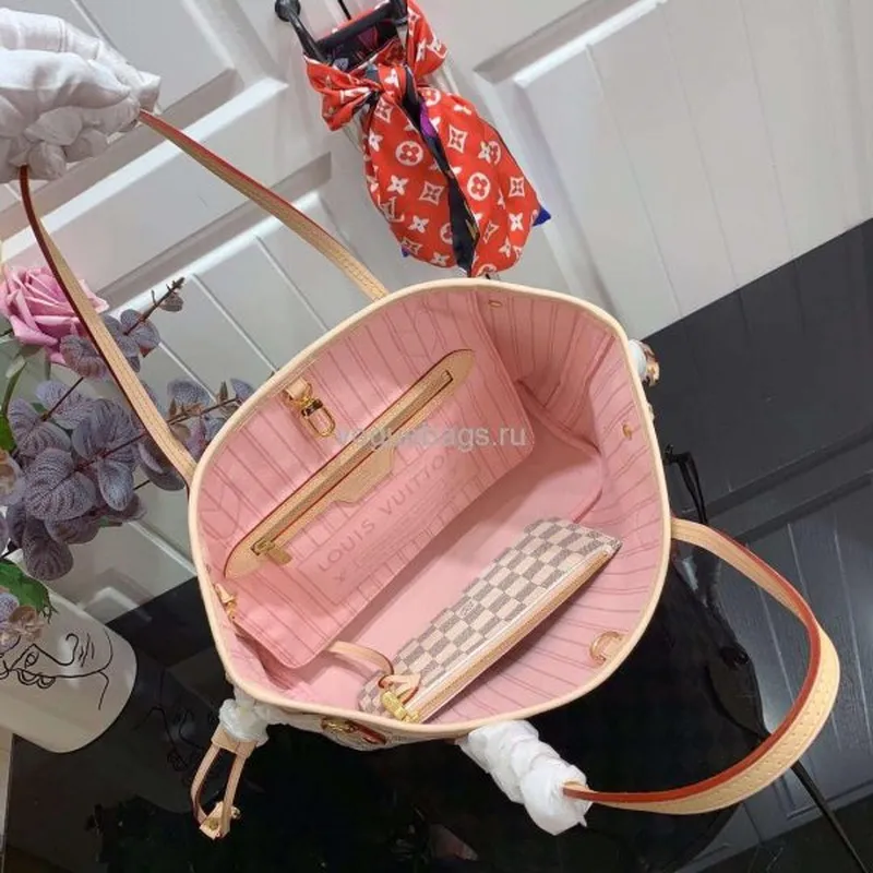 LV N41362 Louis Vuitton Neverfull PM Damier Azur M41245 Taška Růžová